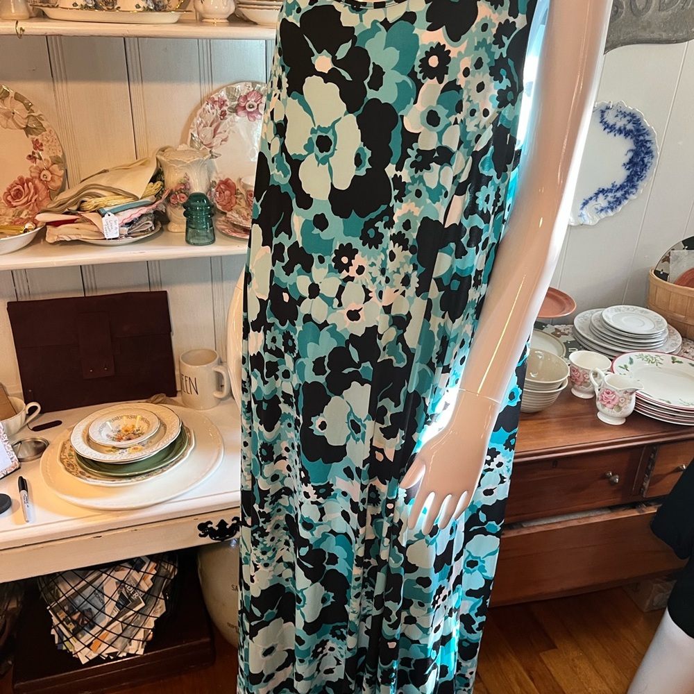 Michael Kors Teal and Black Floral Dress